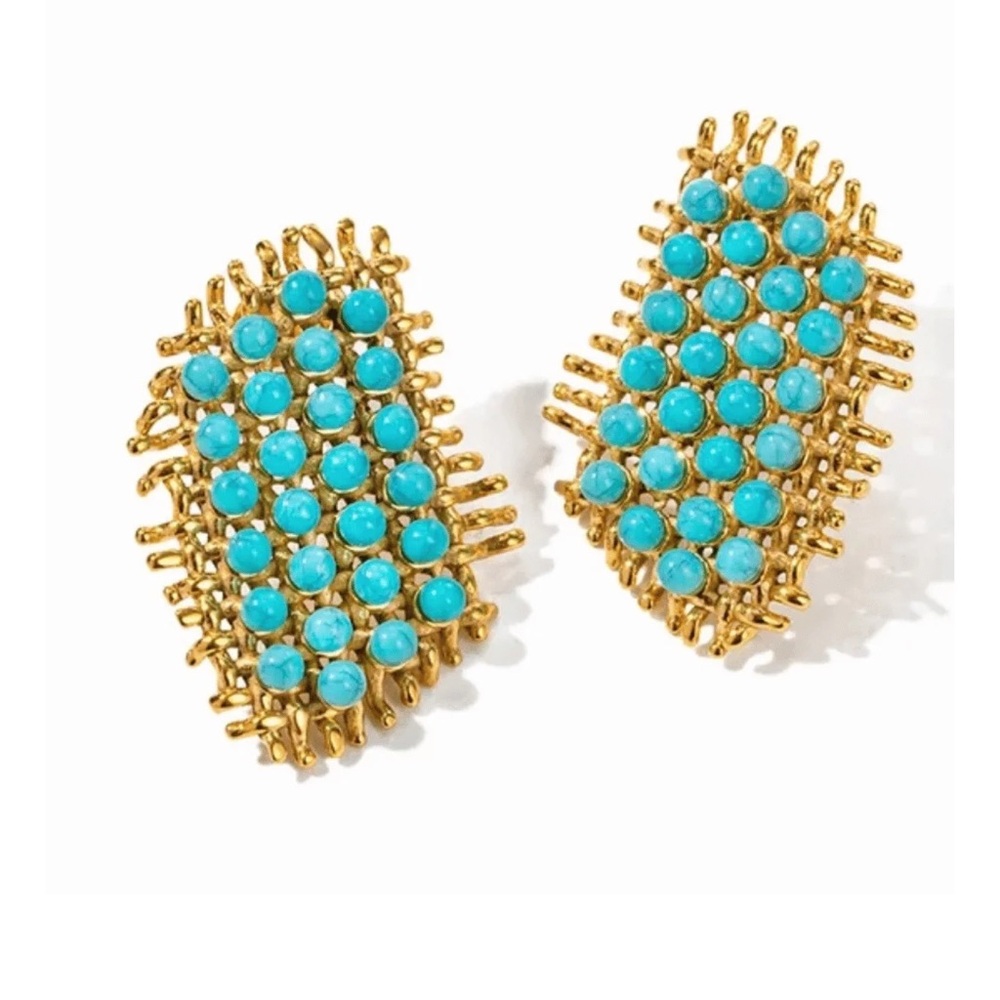 Bold Gold and Blue Geometric Earrings